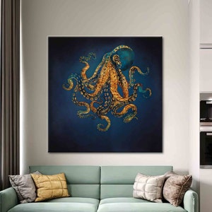 Octopus, Luxury Canvas Art, Animal Canvas, Octopus Wall Art, Modern Art, Gold Canvas Art, Contemporary Art Canvas, Trendy Printed,