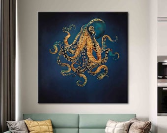 Octopus, Luxury Canvas Art, Animal Canvas, Octopus Wall Art, Modern Art, Gold Canvas Art, Contemporary Art Canvas, Trendy Printed,