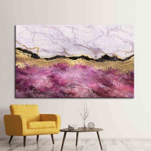 Arte de pared de mármol rosa y dorado, arte de pared de tinta de alcohol, decoración de pared contemporánea, estampado de mármol de lujo, impreso brillante dorado, impreso abstracto