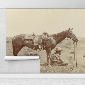 Bauernhaus Wand Poster, Tier Wanddruck, Abnehmbare Tapete, Pferde Wanddruck, Texas Cowboy Papierhandwerk, 3D Wanddekor,