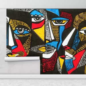 Custom Wall Paper,Paper Wall Art ,Surreal Face Wall Print,Surreal Colored Faces,Bright Wall Paper,Human Portrait Wall Poster,