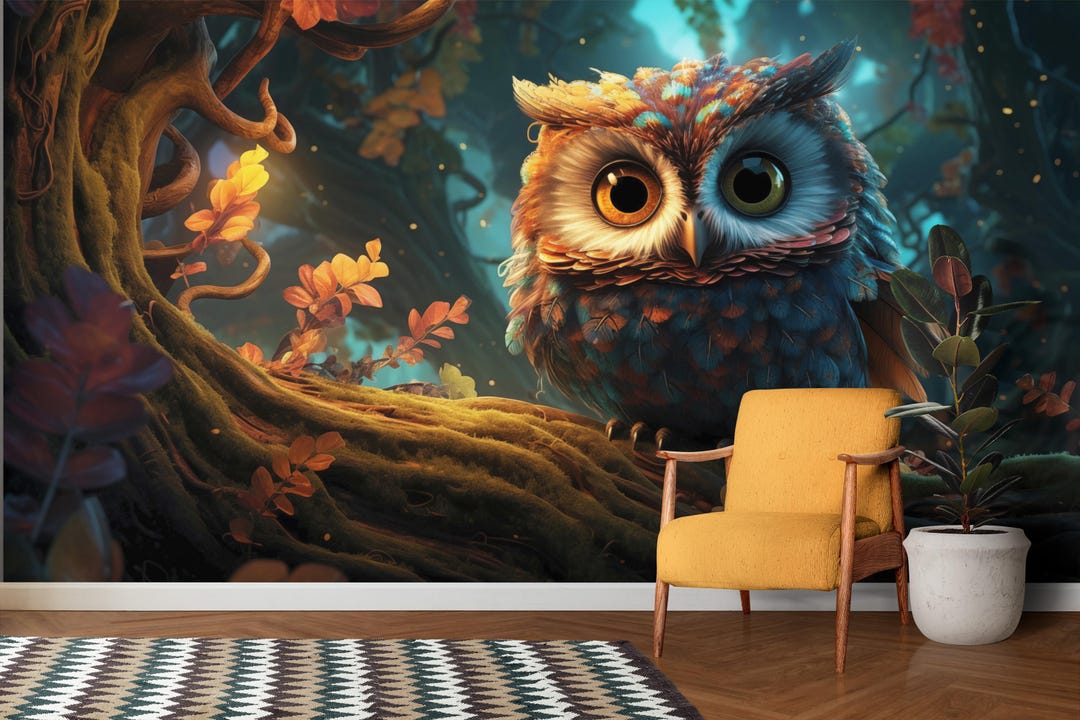 Animal Wall Decals, Owl Wall Decals, Owl on Branch Wall Poster, Big ...