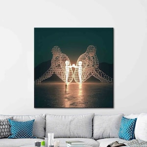 Two People Turning Their Backs On Each Other At Burning Man, Modern Canvas Art, Trendy Art Canvas, Inner Child Art Canvas, image 2