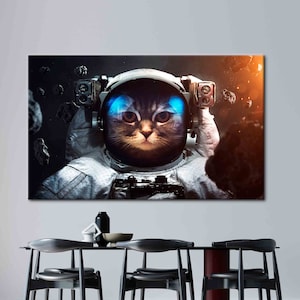 Abstract Astronaut Wall Art, Cat Lover Gift Wall Decor, Animal Canvas Art, Abstract Cat Canvas Art, Astronaut Canvas Art,