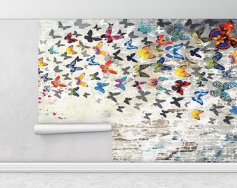 Street Wall Painting, Banksy Head Shot Wallpaper, Painting Wall Mural, Banksy Wall Poster, Butterfly Graffiti Wall Mural,
