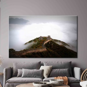 Great Wall of China, Mountain Landscape Poster, Nature Landscape Wall Art, Fog Landscape Artwork, Landscape Art Canvas, View Wall Decor,