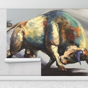Murale murale animale,Bull Paintign Print,Custom Wall Paper,Abstract Bull Wallpaper,Paper Wall Art ,3d Wall Paper,Modern Wall Print,