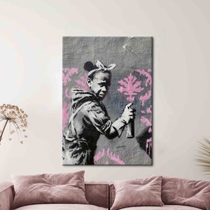Banksy Girl, Street Wall Decor, Girl Graffiti Wall Decor, Banksy Grey And Pink Poster, Abstract Wall Art, Graffiti Art,