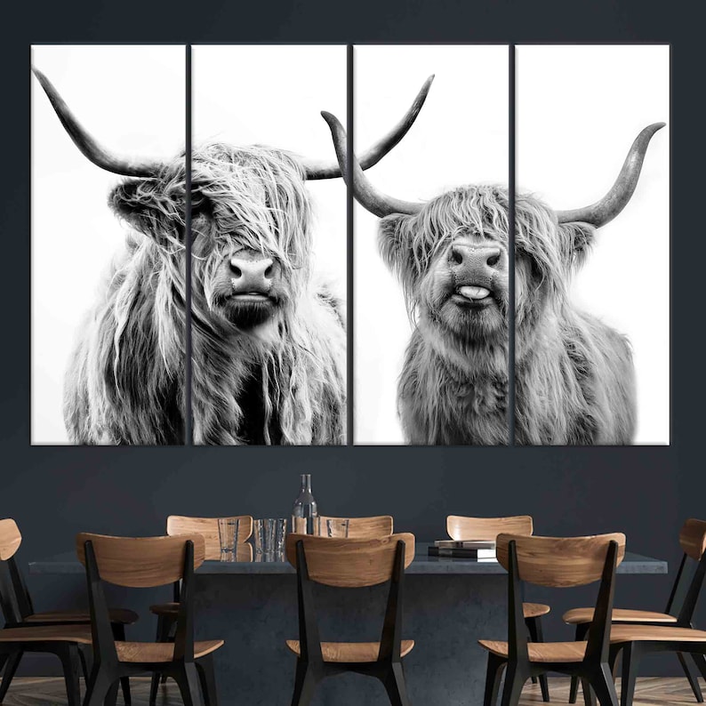 Scottish Cow Wall Decor, Canvas Wall Art, Highland Cow, Farmhouse Canvas Print, Framed Wall Art, Wall Art Canvas, Highland Cow Wall Art, image 4