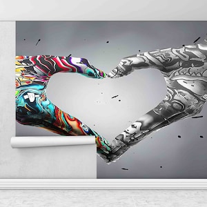 Liebe Graffiti Digitales Papier, Liebe Hand Graffiti Wandbild, Graffiti Wand Druck, Papercraft 3D, Hand Liebe Wandtattoos, Tapeten Panels, Straße,