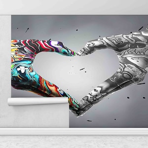 Love Graffiti Digital Paper, Love Hand Graffiti Mural, Graffiti Wall Print, Papercraft 3D, Hand Love Wall Decals, Wallpaper Panels, Street,