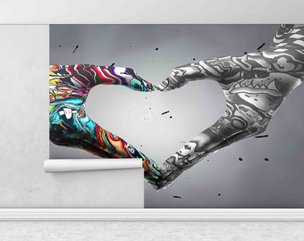 Love Graffiti Digital Paper, Love Hand Graffiti Mural, Graffiti Wall Print, Papercraft 3D, Hand Love Wall Decals, Wallpaper Panels, Street,