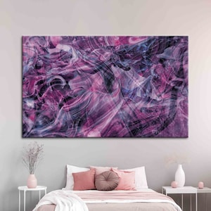 Fumar rosa y gris, obra de arte rosa, lienzo de arte para fumar, arte de mármol rosa, humo abstracto impreso, lienzo de mármol gris,