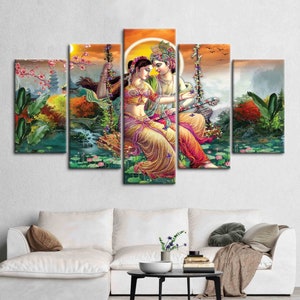 Radha Krishna Painting Print, Reproduction Canvas Print, Indian 3D Canvas, Famous Canvas Decor, Hindu Wall Art, Radha Krishna Artwork, image 6