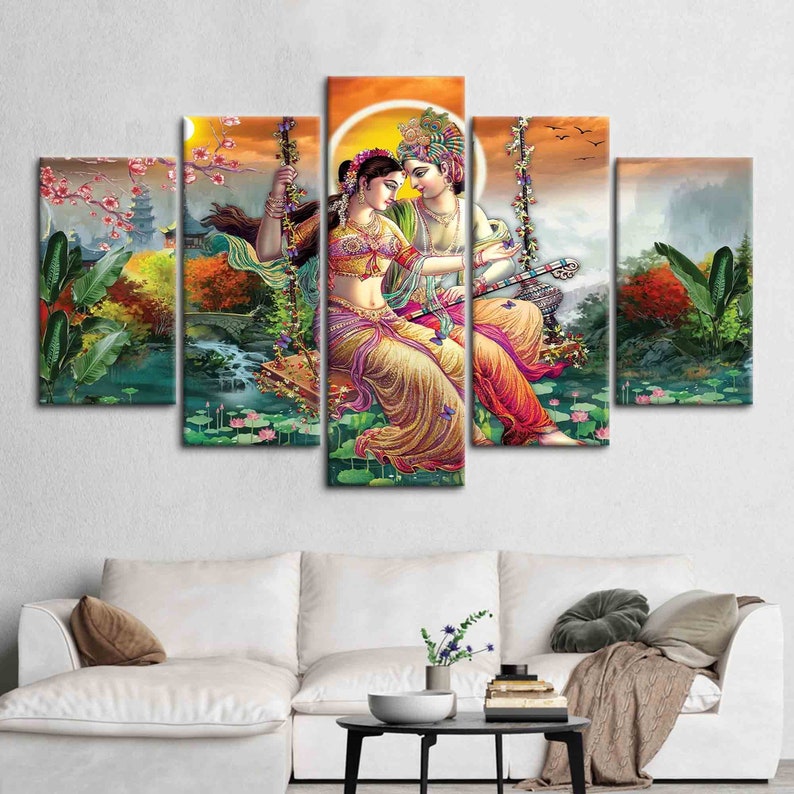 Radha Krishna Painting Print, Reproduction Canvas Print, Indian 3D Canvas, Famous Canvas Decor, Hindu Wall Art, Radha Krishna Artwork, image 6