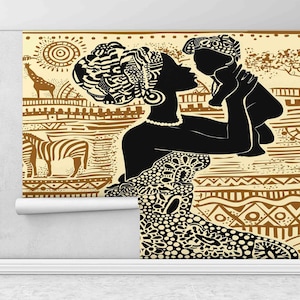 African Animals Mural, Black Woman And Baby Wall Painting, Ethnic Wall Paper, African Woman Wall Print, Wall Paper Peel And Stick,