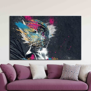 Girl Poster, Abstract Woman Art, Colorful Girl Artwork, Modern Canvas, Woman Canvas, Naked Woman Printed, Contemporary Wall Decor,