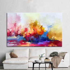 Arte del paisaje, arte del otoño, cartel del bosque colorido, arte de la pared de la naturaleza de Colroful, arte de la naturaleza abstracta, lienzo de arte del árbol abstracto,