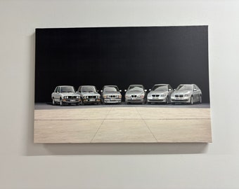 Bmw All 5 Series Wall Art, Bmw Art Canvas, Bmw 5 Series Car Canvas, Car Wall Art, Bmw Car History Wall Decor, Garage Poster,