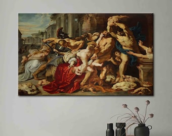 Massacre dos Inocentes, Impressão de Pintura a Óleo, Impressão Barroca, Pôster Clássico, Arte Famosa, Reprodução de Obra de Arte, Impressão Vintage