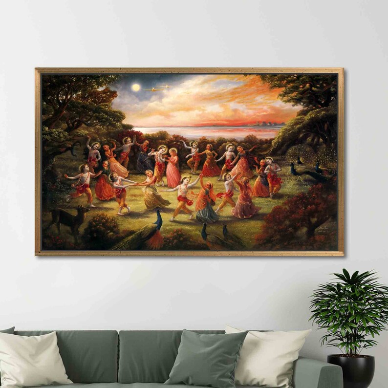 Rasa lila-dans van Radha Krishna, Radha Krishna-kunstcanvas, beroemd kunstwerk, hindoecadeau gedrukt, poster Radha Krisna-dans, afbeelding 9
