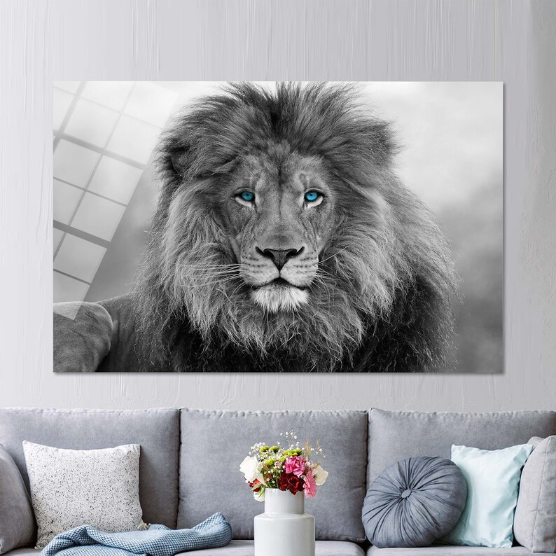 Glas Wand Dekor, Wildtier Wand-Dekor, wilde Löwe Glas Wand Kunst, Wand-Dekor, Blue Eyed Lion Wand Kunst, Wanddekoration, Tier Glas Wand Kunst, Bild 3
