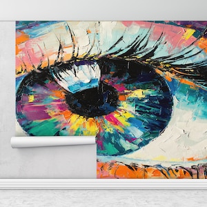 Abstract Eye Wall Mural, Abstract Wall Art, Bright Wall Paper, , Wall Paper Peel and Stick, 3d Wall Paper, Contemporary Wall Poster,
