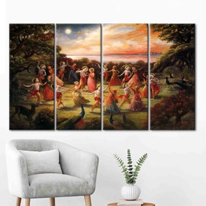 Rasa lila-dans van Radha Krishna, Radha Krishna-kunstcanvas, beroemd kunstwerk, hindoecadeau gedrukt, poster Radha Krisna-dans, afbeelding 4