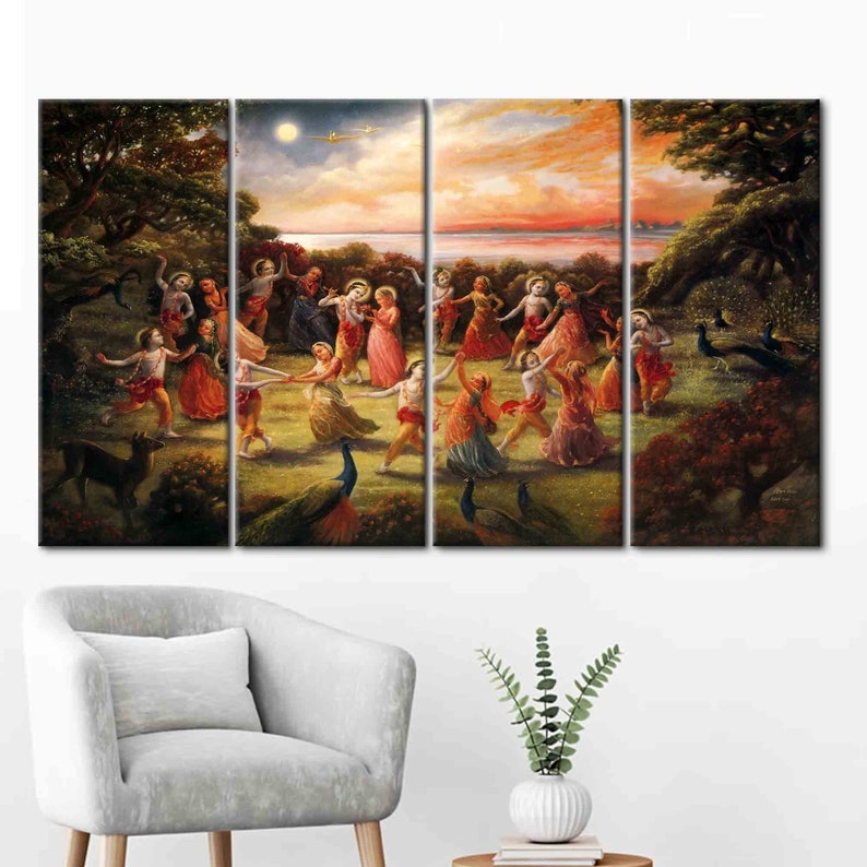 Rasa lila-dans van Radha Krishna, Radha Krishna-kunstcanvas, beroemd kunstwerk, hindoecadeau gedrukt, poster Radha Krisna-dans, afbeelding 4