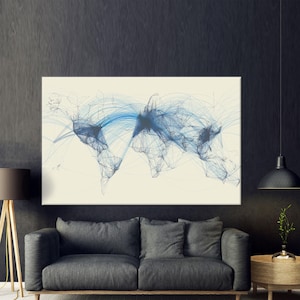 Karte Leinwand Poster, Fluglinien Weltkarte Wandbehänge, Flugverkehr Flug gedruckt, Luftfahrt Karte Wandbehänge, große Leinwand,