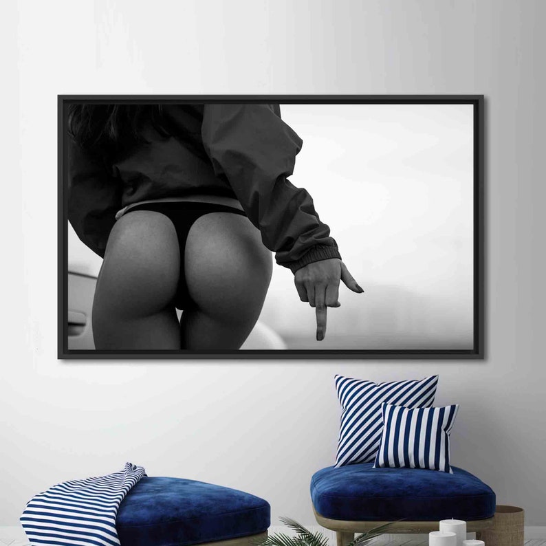 Girl In The Black Thong, Erotic Wall Art, Sensual Woman Canvas, Nude Wall Art, Sensual Photo Wall Decor, Woman Middle Finger , Mature Art image 8