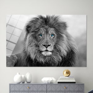 Glas Wand Dekor, Wildtier Wand-Dekor, wilde Löwe Glas Wand Kunst, Wand-Dekor, Blue Eyed Lion Wand Kunst, Wanddekoration, Tier Glas Wand Kunst, Bild 2