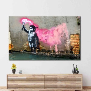 Niño migrante de Banksy, póster de niño migrante, arte de pared infantil de Banksy, póster de Banksy, arte de lienzo rosa de Banksy, arte de lienzo de graffiti,