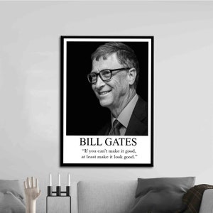 Bill Gates, Celebrity Printed, Portrait Wall Decor, Bill Gates Wall Decor, Famous Quote Artwork, Famous Canvas, Portre Printed,