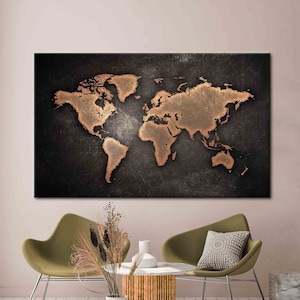 Tela d'arte per ufficio, tela d'arte in rame, tela d'arte mappa moderna, opera d'arte mappa, tela aula, tela d'arte in bronzo,