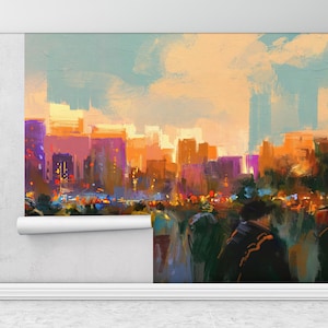 View Wall Print, People In A City Park Wall Mural, City View Wall Painting, Cityscape Wall Stickers, Stylish 3D Wallpaper,