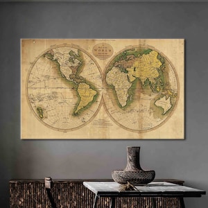 Weltkarte Leinwand Dekor, große Weltkarte Wandkunst, Vintage Karte Kunst Leinwand, Karte Poster, alte Karte Kunst, Weltkarte Leinwand Kunst,