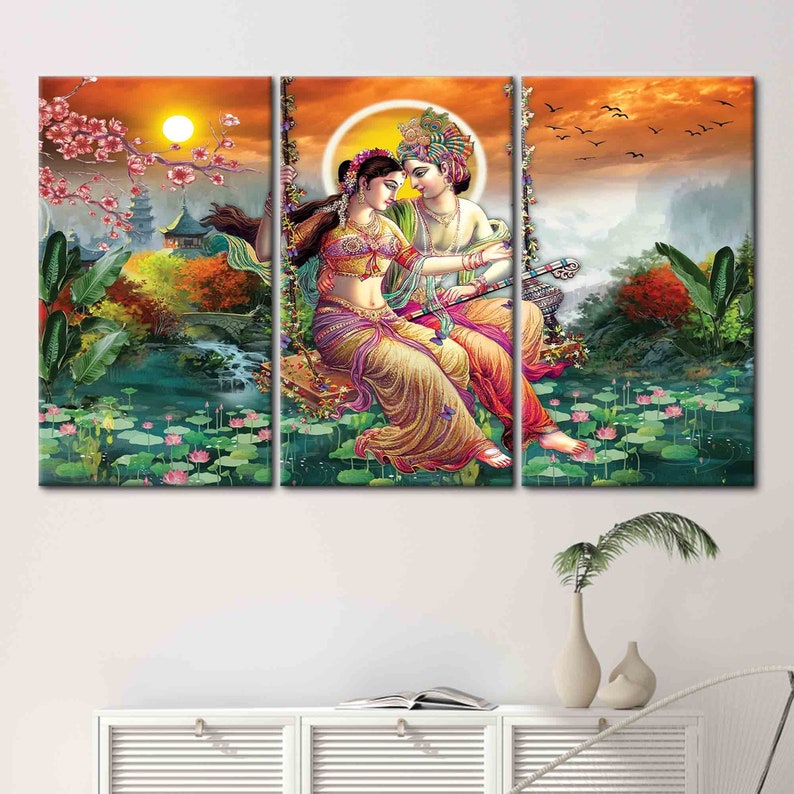 Radha Krishna Painting Print, Reproduction Canvas Print, Indian 3D Canvas, Famous Canvas Decor, Hindu Wall Art, Radha Krishna Artwork, image 3