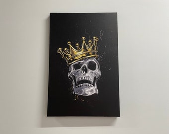 Skull King, Skeleton Art Canvas, Skull Canvas, Trendy Art Canvas, Black and Gold Wall Art, Skull King Poster, Modern Wall Art,