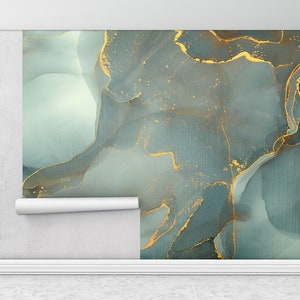 Wall Paper Peel and Stick, Bright Wall Paper, Modern Wall Paper, Green Marble Canvas Decor, Alcohol Ink Wall Paper, Green Wallpaper,