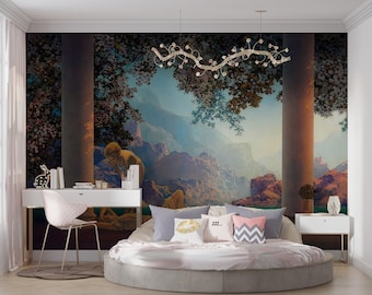 Maxfield Parrish Mural, Wall Decals, Fairy and Girl Wall Mural, Wallpaper Panels, Reproduction Digital Paper, Self Adhesive Paper,