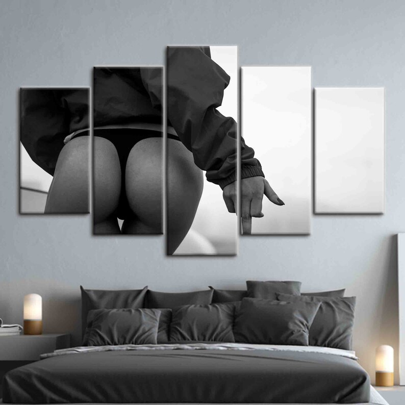 Girl In The Black Thong, Erotic Wall Art, Sensual Woman Canvas, Nude Wall Art, Sensual Photo Wall Decor, Woman Middle Finger , Mature Art image 6
