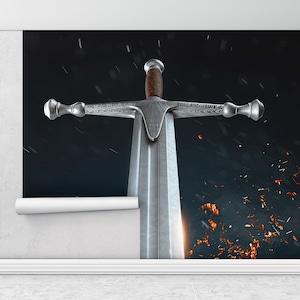 Art Deco Wallpaper, Claymore Wall Poster, Man Cave Wallpaper, Warrior Sword Wall Paper, Paper Crafts, Excalibur Wall Art, Blade Wall Art,