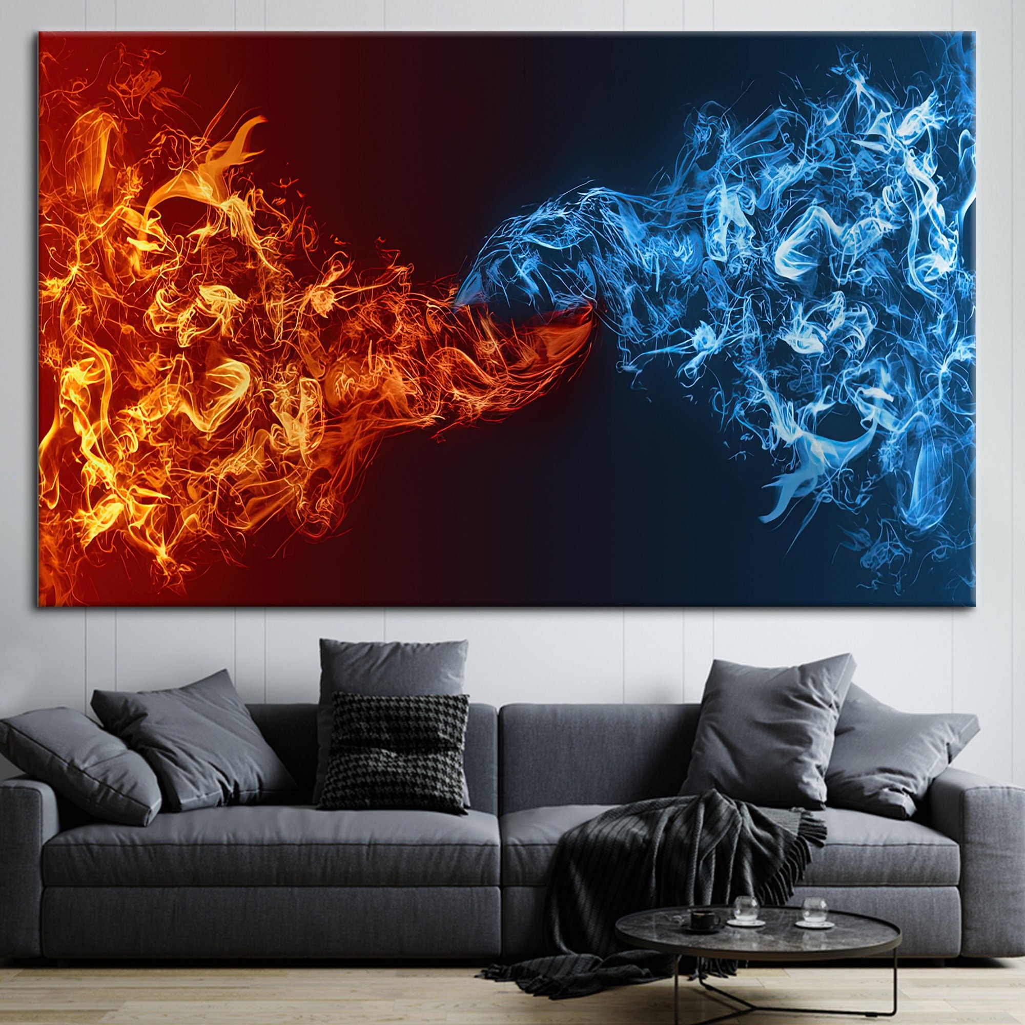 Modern Art Canvas, Element War Wall Decor, Red Vs Blue Artwork