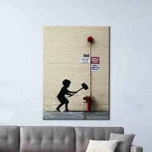 Banksy Boy With Hammer, Painting Printed, Street Art Canvas, Graffiti Canvas Art, Banksy Art, Banksy Hammer Canvas Art,