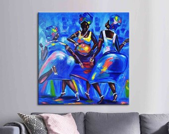 Three Black Women, Trendy Canvas, Abstract Woman Artwork, Abstract Printed, African Artwork, Ethnic Artwork, African Woman Poster,