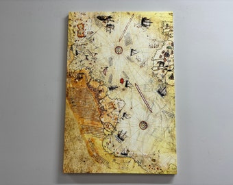 Piri Reis Map, Map Canvas, Antique Map Canvas, Trendy Art, Piri Reis Art Canvas, Vintage Map Art Canvas, World Map Wall Decor,