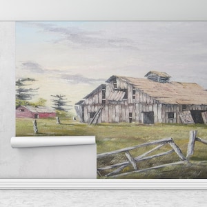 Alte Scheune Papierkunst, Papierwandkunst, Papierkunst auf dem Bauernhof, rustikales digitales Papier, Wandansicht Poster, moderne Tapete, 3D Wanddekor,