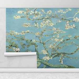 Bright Wall Paper, , The Blossoming Almond Tree Wall Paper, Wall Paper Peel and Stick, Custom Wall Paper, Tree Landscape Wall Decor,