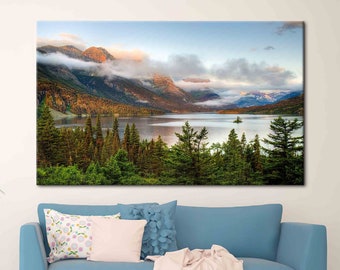 Saint Mary Lake Landscape Canvas, Landscape Wall Art, Nature Landscape Art, Mountain Landscape Art Canvas, Forest Landscape Poster,